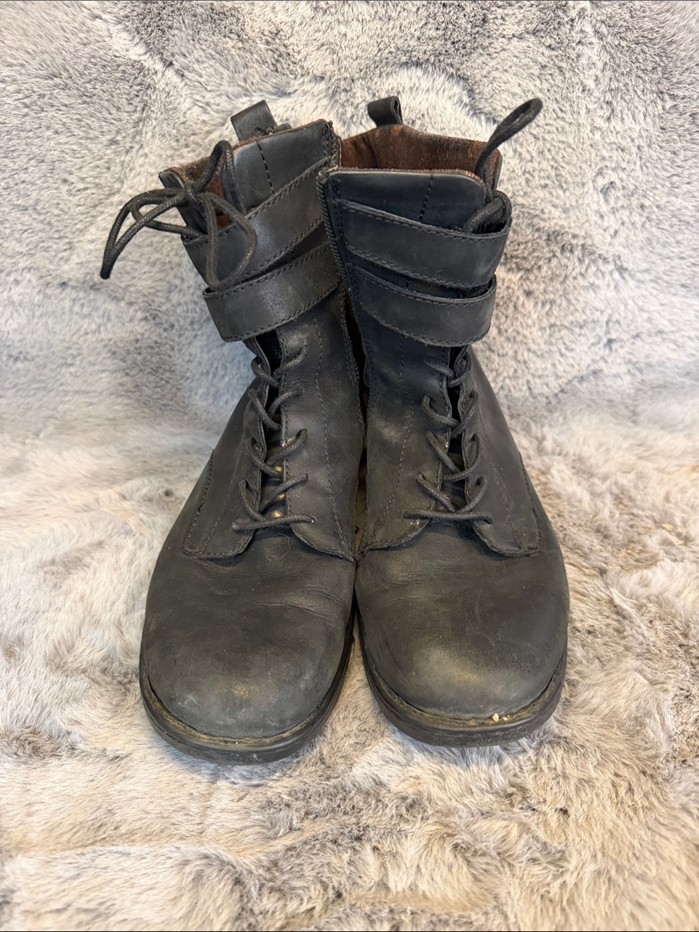 Born Brown and Black Leather Zip Ankle Boots